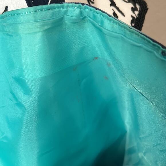 Estee Lauder navy & teal stripped leather strap tote - Picture 4 of 4